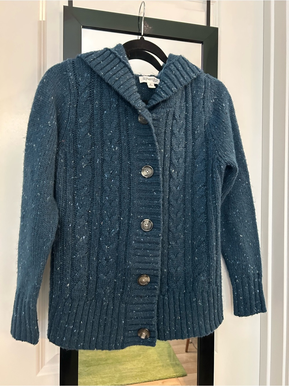 St. John's Bay Teal Cable-Knit Hooded Cardigan size medium beautiful color